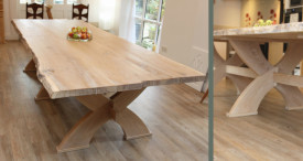 Large bespoke live edge oak kitchen table